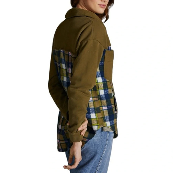 Anthropologie Pilcro Green Blue Plaid Contrast Button Down Shirt Jacket Size S - Picture 11 of 15